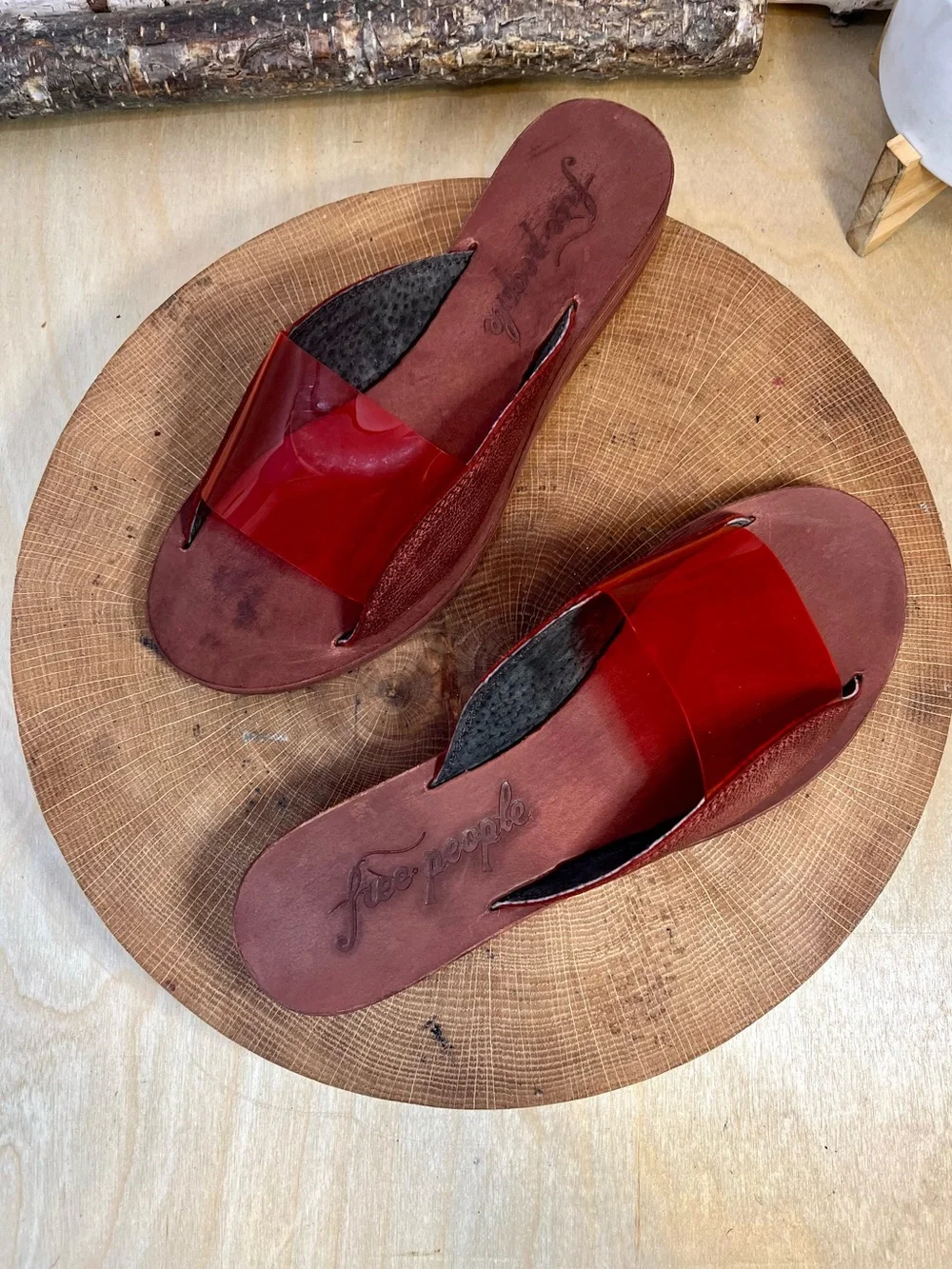 NWOT Free People Daybird Clear Red PVC Slide Sandals, Size 36/5.5